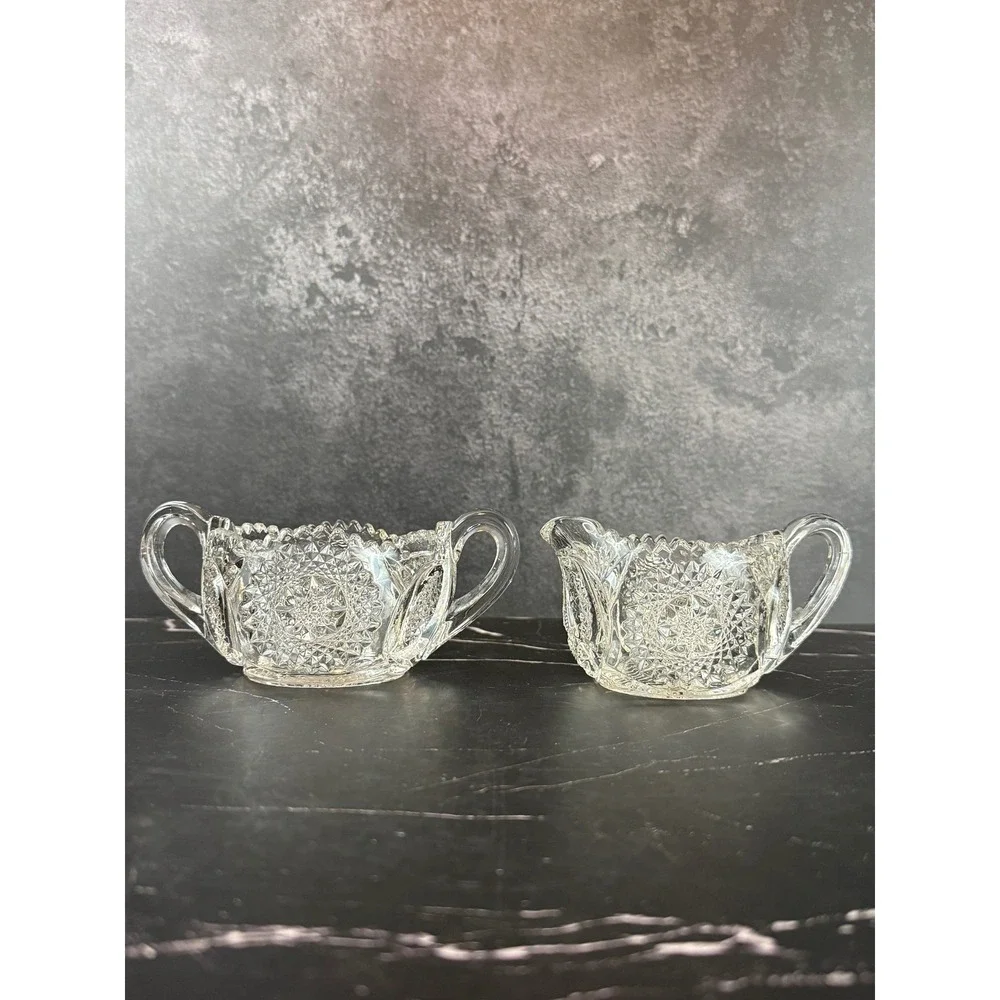 Vintage Marjorie by Cambridge Open‎ Sugar and Creamer Pressed Glass Star & Arch